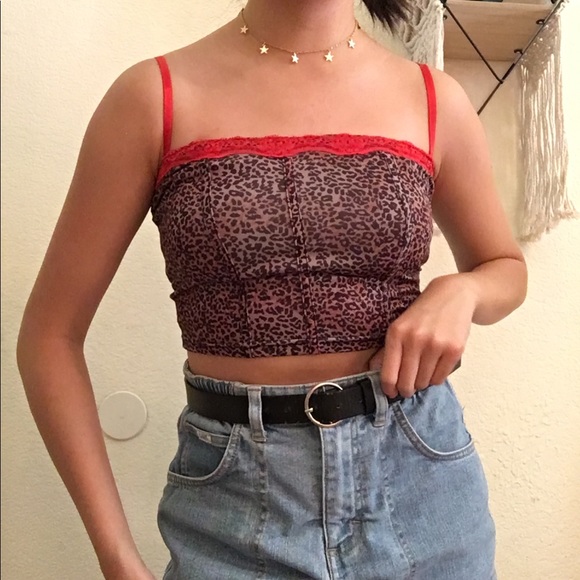 UNIF Tops - Leopard print red lace straight neck tank top